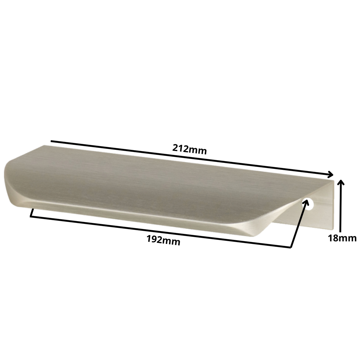 Hranový úchytný profil UA02 192 mm (celková délka 212 mm) - kartáčovaná nerezová ocel
