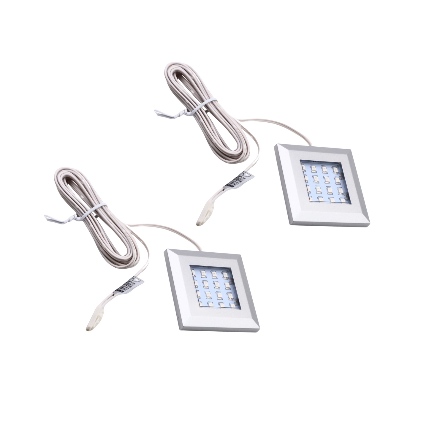 LED čtvercová nábyteková lampa x2, světle modrá, délka kabelu: 2m + napájecí kabel s nožním spínačem – Furnica