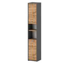 EMMA Skříňka na úložný prostor do koupelny s dveřmi a policemi - antracit / Wotan dub H165cm Š30cm H30cm