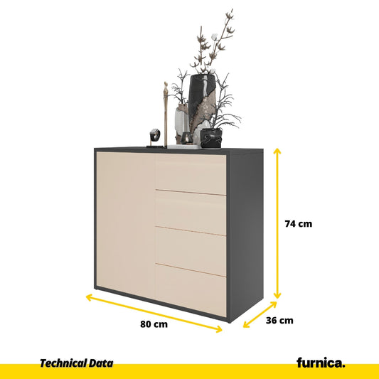 CAMILLE - Skříň s dvířky a 4 zásuvkami s funkcí push to open - antracit / pískově béžová H74cm Š80cm H36cm (2) – Furnica