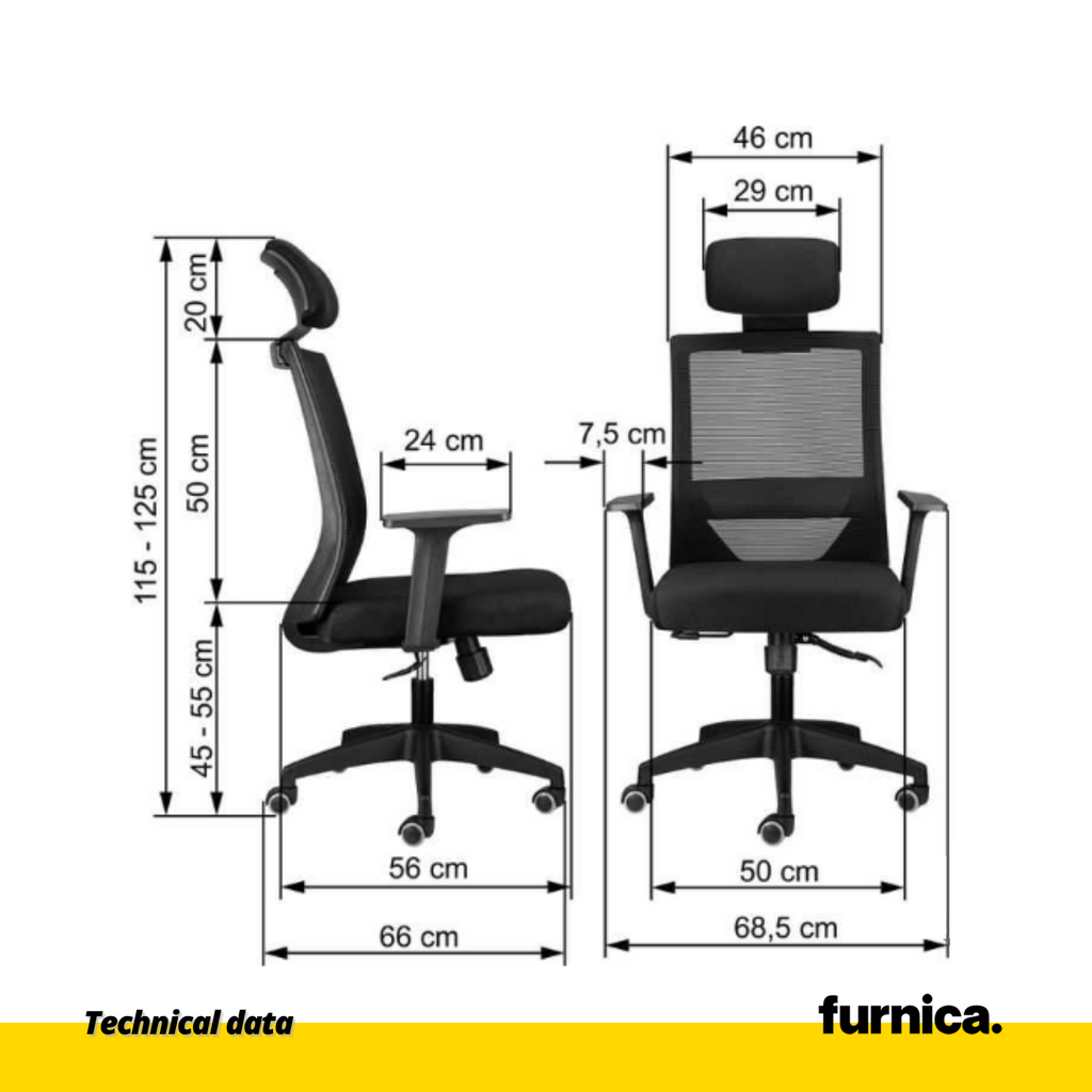 FABIO IV - Kancelářská židle potažená vysoce kvalitním mikrosíťovým materiálem - černá H125cm W68cm