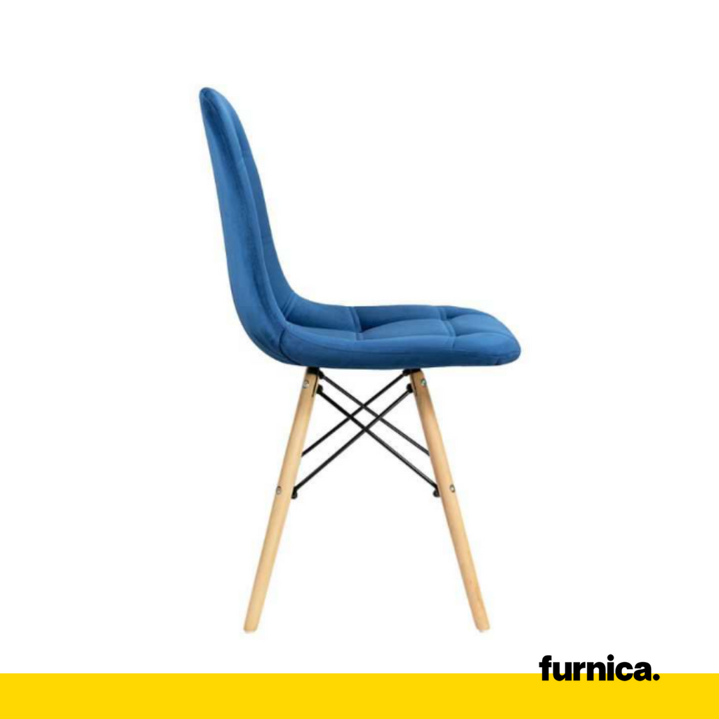 FABRIZIO - Čalouněná židlička do jídelny / kanceláře z plstěného sametu s knoflíky a dřevěnými nohami - tmavě modrá