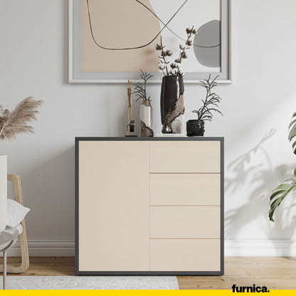 CAMILLE - Skříň s dvířky a 4 zásuvkami s funkcí push to open - antracit / pískově béžová H74cm Š80cm H36cm (3) – Furnica