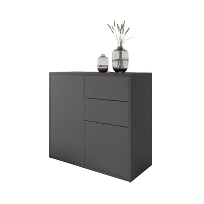 CAMILLE - Skříň s dvěma dveřmi a dvěma šuplíky s otevíráním stisknutím - antracitová, výška 74 cm, šířka 80 cm, hloubka 36