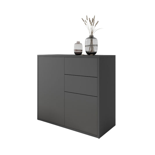CAMILLE - Skříň s dvěma dveřmi a dvěma šuplíky s otevíráním stisknutím - antracitová, výška 74 cm, šířka 80 cm, hloubka 36 cm.