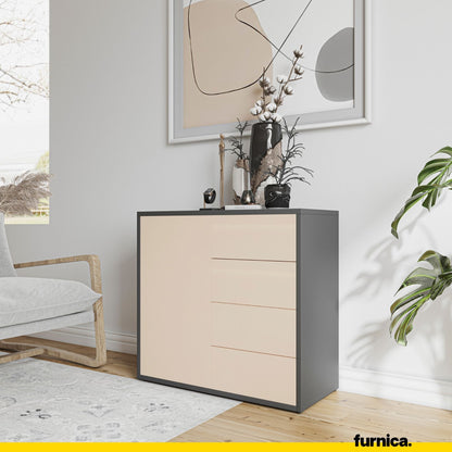 CAMILLE - Skříň s dvířky a 4 zásuvkami s funkcí push to open - antracit / pískově béžová H74cm Š80cm H36cm (4) – Furnica