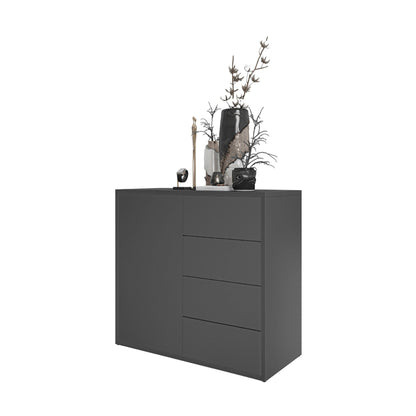 CAMILLE - Skříň s dvířky a 4 zásuvkami s otevíráním stisknutím - antracitová H74cm W80cm D36cm – Furnica