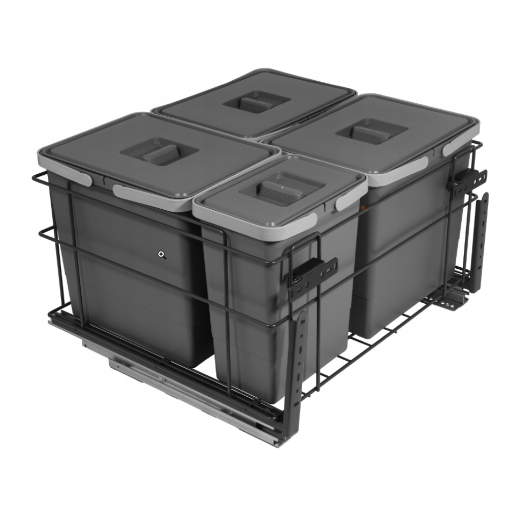 Koš na tříděný odpad s tlumeným zavíráním - 3x15 l + 1x6 l - skříňka 60 cm