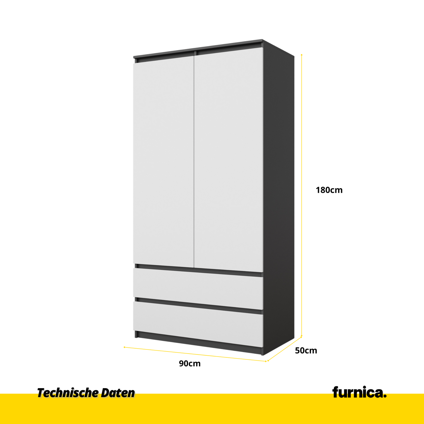 JOELLE - Skříň se 2 dveřmi a 2 zásuvkami - Antracit / Bílá matná - H180cm Š90cm D50cm (2)