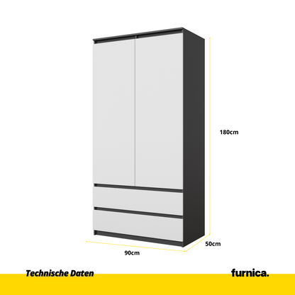 JOELLE - Skříň se 2 dveřmi a 2 zásuvkami - Antracit / Bílá matná - H180cm Š90cm D50cm (2)