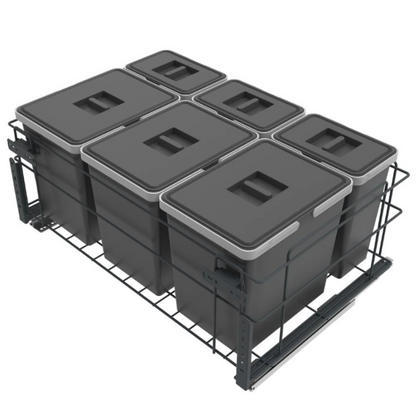 Koš na tříděný odpad s tlumeným zavíráním - 3x15 l + 3x6 l - skříňka 60 cm