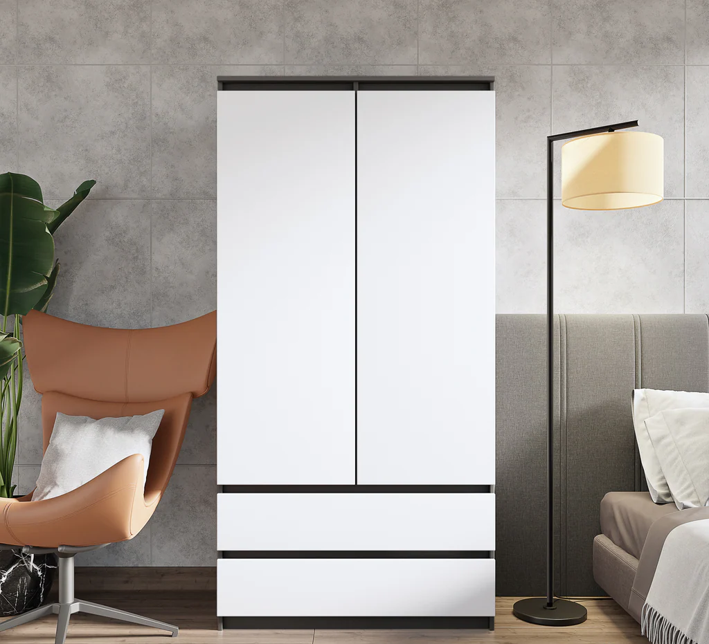 JOELLE - Skříň se 2 dveřmi a 2 zásuvkami - Antracit / Bílá matná - H180cm Š90cm D50cm (3)