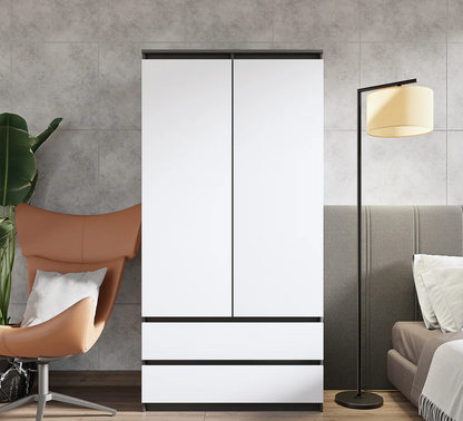 JOELLE - Skříň se 2 dveřmi a 2 zásuvkami - Antracit / Bílá matná - H180cm Š90cm D50cm (3)