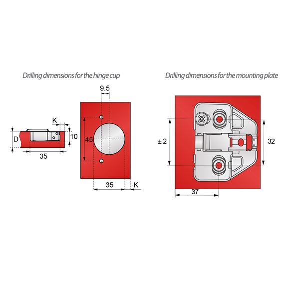 3D měkké zavírání pantu, H0 montážní deska s EURO šrouby, překryté dveře