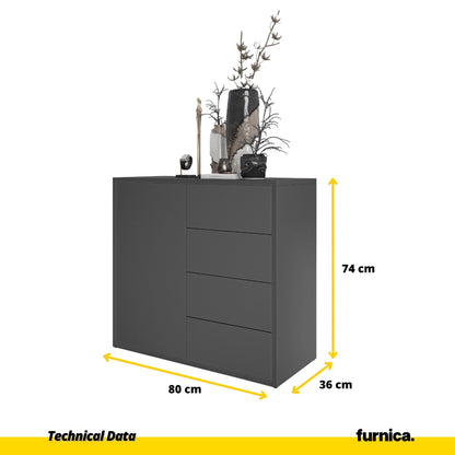 CAMILLE - Skříň s dvířky a 4 zásuvkami s otevíráním stisknutím - antracitová H74cm W80cm D36cm (2) – Furnica