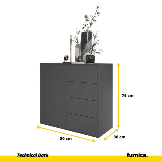 CAMILLE - Skříň s dvířky a 4 zásuvkami s otevíráním stisknutím - antracitová H74cm W80cm D36cm (2) – Furnica