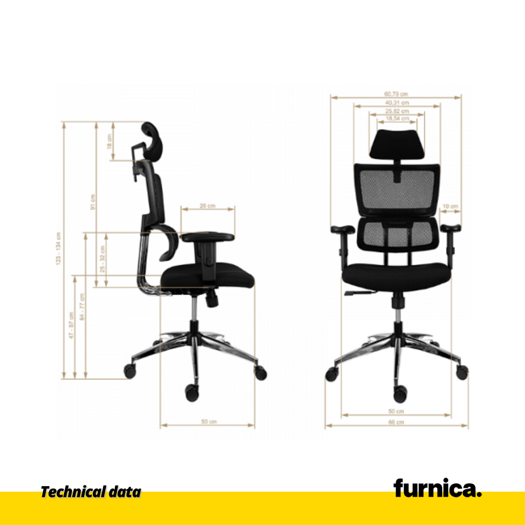 FILIPPO I - Kancelářská židle potažená vysoce kvalitním mikrosíťovým materiálem - černá H134cm W64cm