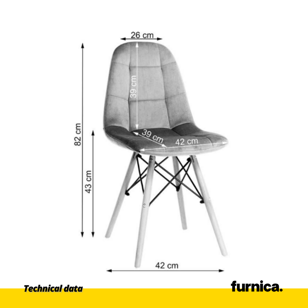 FABRIZIO - Potahovaná židlička do jídelny / kanceláře s dřevěnými nohami - žlutá
