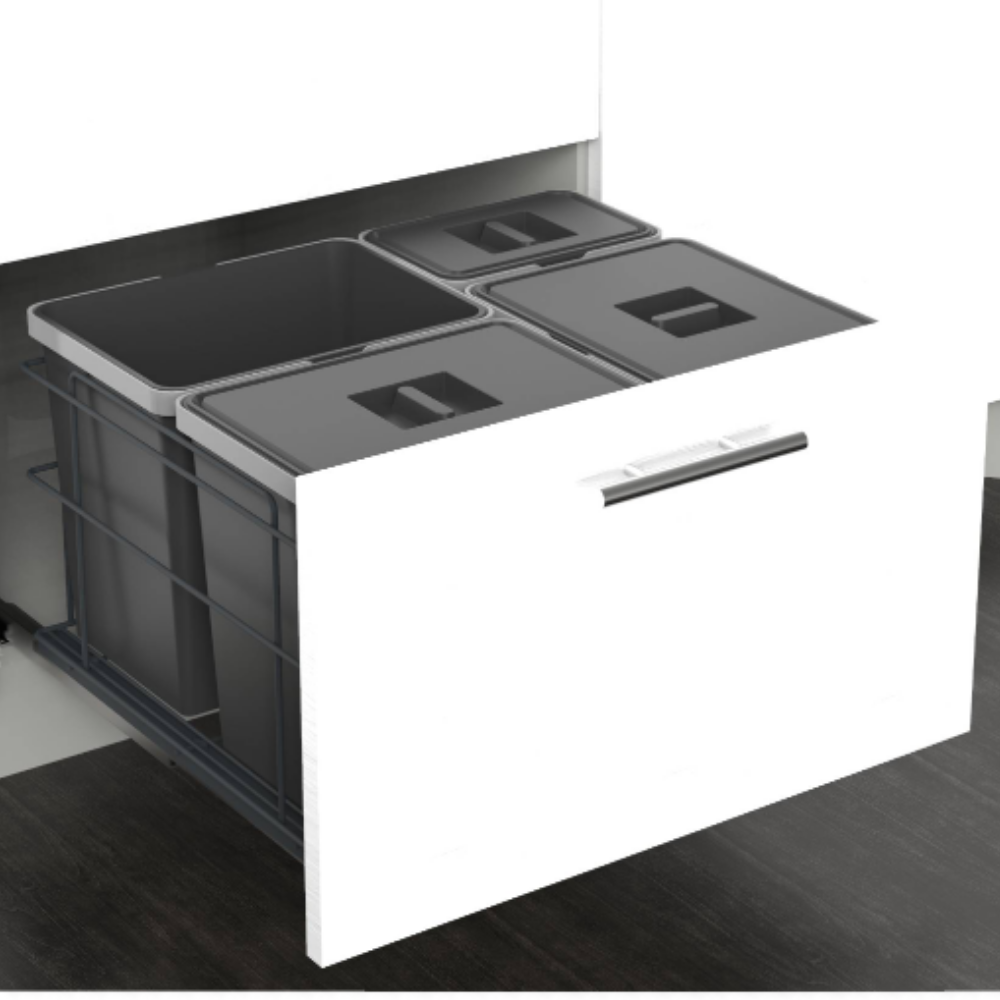Koš na tříděný odpad s tlumeným zavíráním - 3x15 l + 1x6 l - skříňka 60 cm