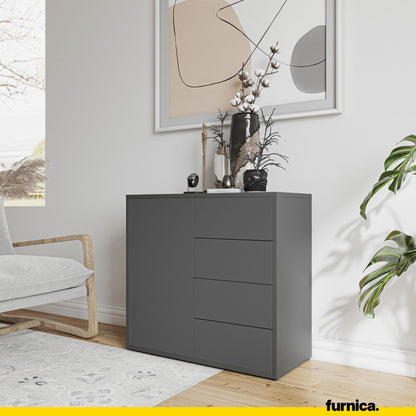 CAMILLE - Skříň s dvířky a 4 zásuvkami s otevíráním stisknutím - antracitová H74cm W80cm D36cm (4) – Furnica