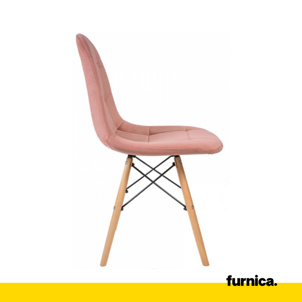 FABRIZIO - Prošívaná sametová židle do jídelny / kanceláře s dřevěnými nohami - růžová