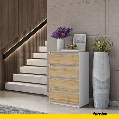 GABRIEL - Komoda se 4 zásuvkami - Skříň na oblečení do ložnice - Bílý mat / Wotan dub H92cm W60cm D33cm (3) – Furnica