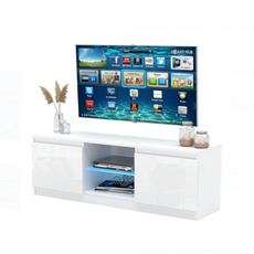 MARCO - TV stolík s 2 dveřmi a 1 skleněnou poličkou - V45cm Š120cm H35cm - Bílý matný / Bílý lesk