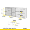 MIKEL - Komoda se 6 šuplíky a 3 dveřmi - Skříň na oblečení do ložnice - Beton / Matně bílá - Výška 75 cm, šířka 200 cm, hloubka 35 cm.