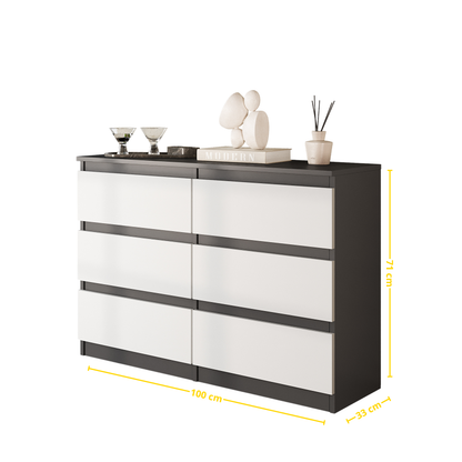 GABRIEL - Komoda se 6 šuplíky - Skříň na oblečení do ložnice - Antracit / Bílá matná - H71cm Š100cm D33cm (2)