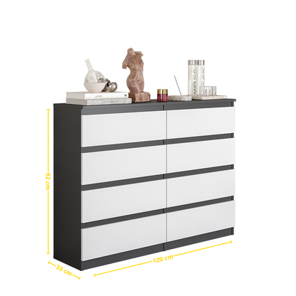 GABRIEL - Komoda se 8 šuplíky - Skříň na oblečení do ložnice - Antracit / Bílá matná - H92cm Š120cm D33cm (2)