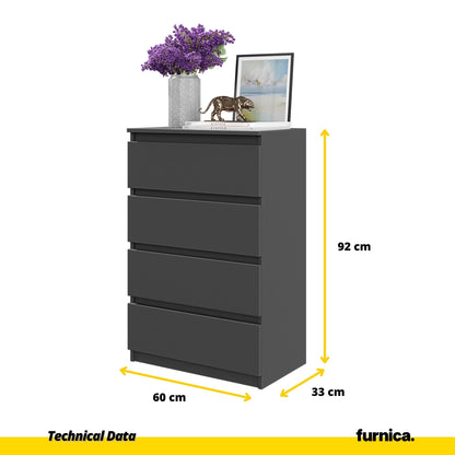 GABRIEL - Komoda se 4 šuplíky - Skříň na oblečení do ložnice - Anthracitová - V92cm Š60cm H33cm (2) – Furnica