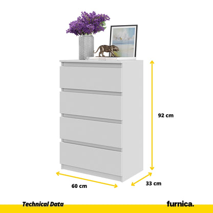 GABRIEL - Komoda se 4 zásuvkami - Skříň na oblečení do ložnice - Bílá matná - Výška 92 cm, šířka 60 cm, hloubka 33 cm. (2)