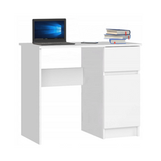 BEN - Počítačový stůl s 1 šuplíkem a 1 dveřmi V76cm Š90cm H50cm Pravý - Matně bílý