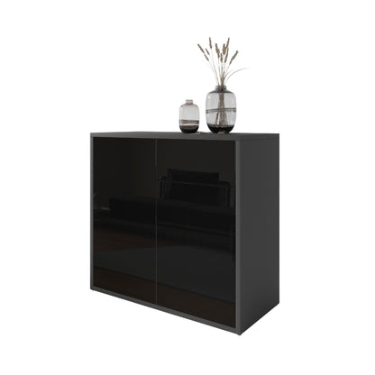 CAMILLE - Skříň s dvěma dveřmi a dvěma šuplíky s funkcí push to open - antracit / černý lesk H74cm W80cm D36cm – Furnica