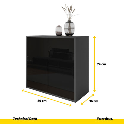 CAMILLE - Skříň s dvěma dveřmi a dvěma šuplíky s funkcí push to open - antracit / černý lesk H74cm W80cm D36cm (2) – Furnica