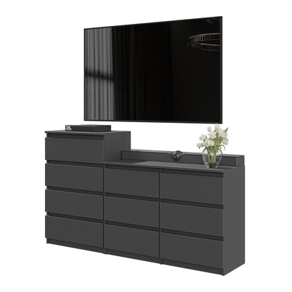 GABRIEL - Komoda se 10 šuplíky (6+4) - Skříň na oblečení do ložnice - Anthracitová - Výška 92/70 cm, šířka 160 cm, hloubka 33 cm.