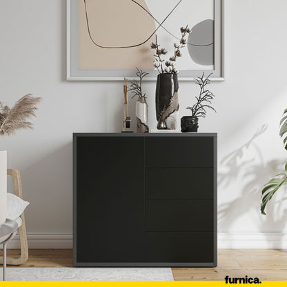 CAMILLE - Skříň s dvířky a 4 zásuvkami s funkcí push to open - antracit / černý matný povrch H74cm W80cm D36cm (3) – Furnica