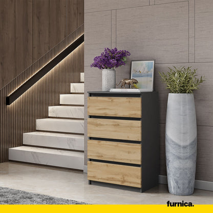 GABRIEL - Komoda se 4 šuplíky - Skříň na oblečení do ložnice - Anthracit / Wotan dub H92cm Š60cm D33cm (3) – Furnica