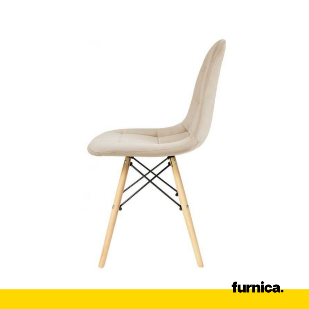 FABRIZIO - Potahovaná žíněnka z plstěného sametu na jídelní / kancelářské židli s dřevěnými nohami - béžová