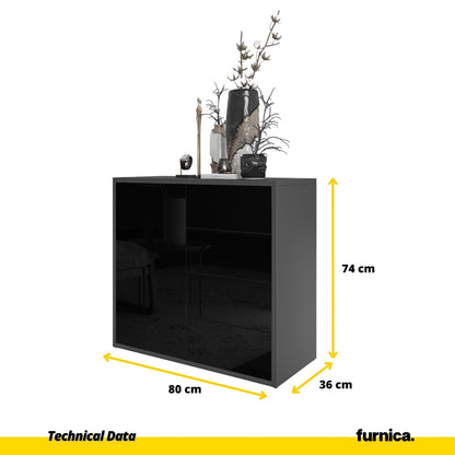 CAMILLE - Skříň s výsuvnými dvířky a 4 zásuvkami - antracit / černý lesk H74cm W80cm D36cm (2) – Furnica