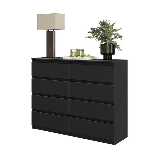 GABRIEL - Komoda se 8 šuplíky - Skříň na oblečení do ložnice - Černý matný povrch H92cm Š120cm D33cm