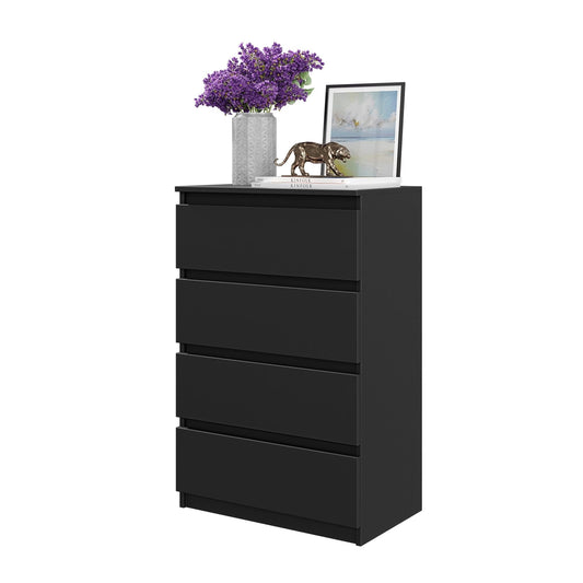 GABRIEL - Komoda se 4 zásuvkami - Skříň na oblečení do ložnice - Černá matná - Výška 92 cm, šířka 60 cm, hloubka 33 cm.