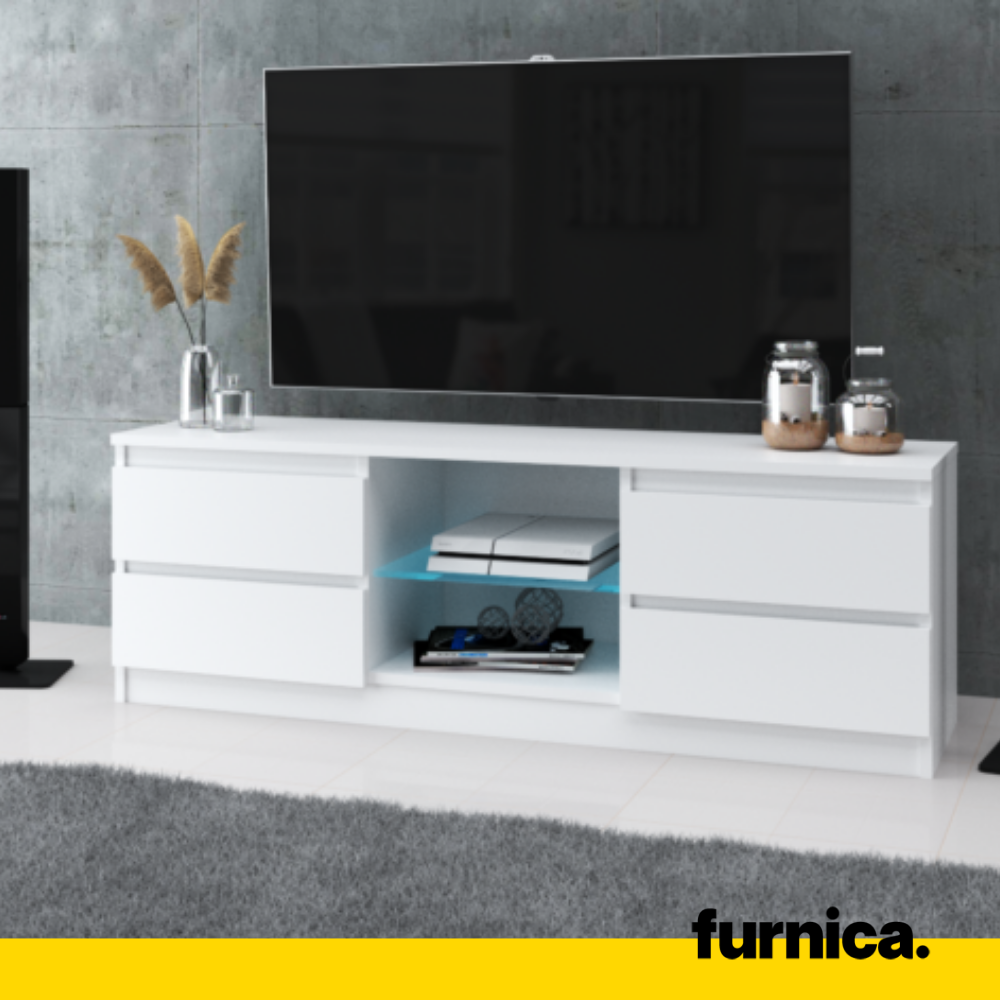 MARCO - TV stolík s 2 dveřmi a 1 skleněnou poličkou - V45cm Š120cm H35cm - Bílý matný / Bílý lesk