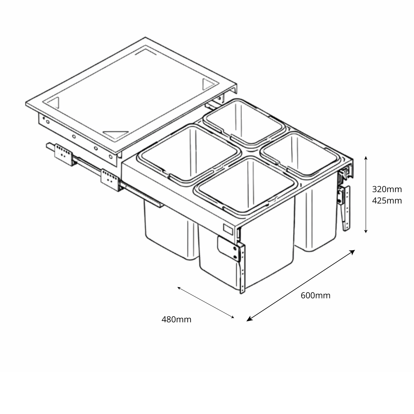 Koš na tříděný odpad s tlumeným zavíráním - 2x15 l + 2x7 l nebo 2x20 l + 2x9 l - skříňka 60 cm