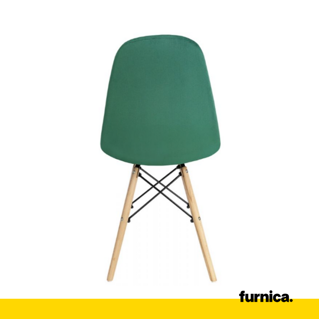 FABRIZIO - Potahovaná židlička do jídelny / kanceláře z plstěného sametu s dřevěnými nohami - tmavě zelená
