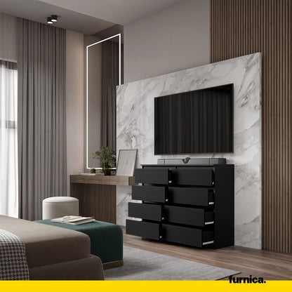 GABRIEL - Komoda se 8 šuplíky - Skříň na oblečení do ložnice - Černý matný povrch H92cm Š120cm D33cm