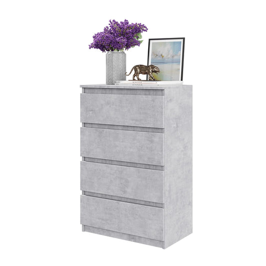 GABRIEL - Komoda se 4 zásuvkami - Skříň na oblečení do ložnice - Betonová - Výška 92 cm, šířka 60 cm, hloubka 33 cm.