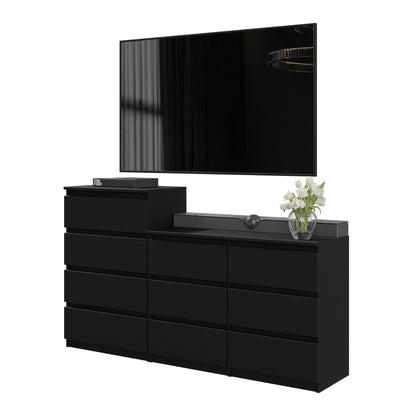 GABRIEL - Komoda se 10 šuplíky (6+4) - Skříň na oblečení do ložnice - Černý matný povrch H92/70cm Š160cm Hl33cm