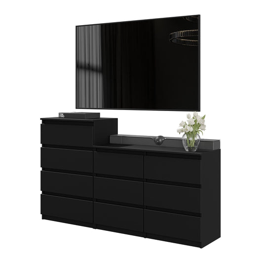 GABRIEL - Komoda se 10 šuplíky (6+4) - Skříň na oblečení do ložnice - Černý matný povrch H92/70cm Š160cm Hl33cm