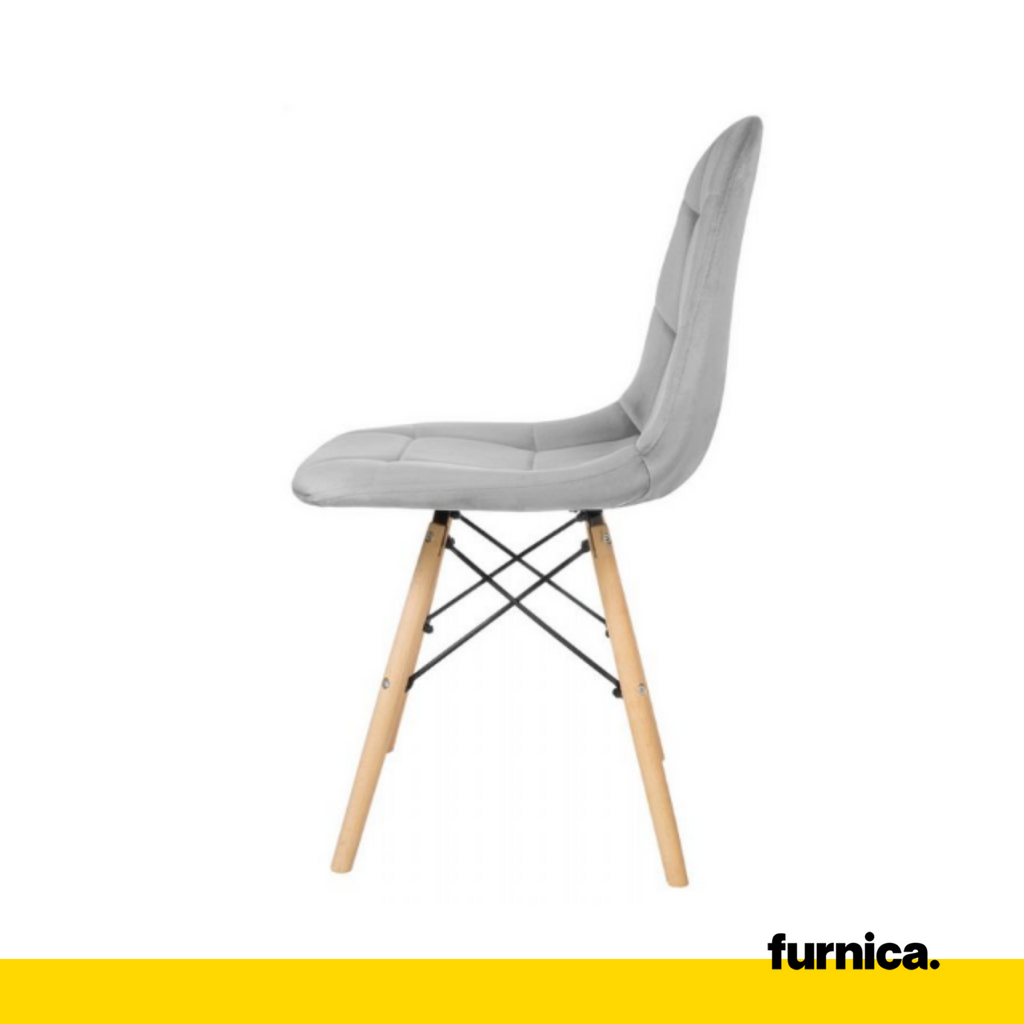 FABRIZIO - Potahovaná židlička do jídelny / kanceláře z plstěného sametu s dřevěnými nohami - světle šedá